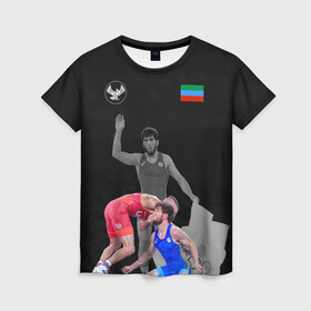 Женская футболка 3D с принтом Dagestan wrestling (Uguev) в Рязани, 100% полиэфир ( синтетическое хлопкоподобное полотно) | прямой крой, круглый вырез горловины, длина до линии бедер | dagestan | freestyle | team | uguev | wrestling | борьба | вольная | дагестан | завур | заур | кавказ | олимпийский | республика | сборная | угуев | федерация | хасавюрт | чемпион