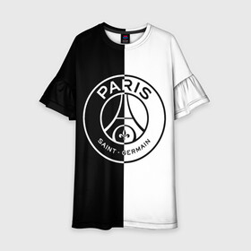 Детское платье 3D с принтом ФК ПСЖ / PSG BLACK & WHITE в Рязани, 100% полиэстер | прямой силуэт, чуть расширенный к низу. Круглая горловина, на рукавах — воланы | Тематика изображения на принте: paris saint germain | psg | saint | sport | париж | псг | спорт | футбол