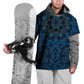 Накидка на куртку 3D с принтом Черно-синяя мандала .  в Рязани, 100% полиэстер |  | калейдоскоп | круглый | модный | орнамент | синий | современный | темно синий | этнический