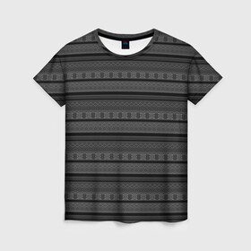 Женская футболка 3D с принтом Темный серый орнамент  в Рязани, 100% полиэфир ( синтетическое хлопкоподобное полотно) | прямой крой, круглый вырез горловины, длина до линии бедер | абстрактный | геометрический | молодежный | орнамент | полосатый орнамент | серый | серый и черный | современный | темный