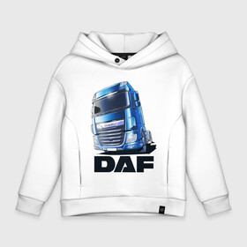 Детское худи Oversize хлопок с принтом Daf Truck в Рязани, френч-терри — 70% хлопок, 30% полиэстер. Мягкий теплый начес внутри —100% хлопок | боковые карманы, эластичные манжеты и нижняя кромка, капюшон на магнитной кнопке | Тематика изображения на принте: truck | trucks | грузовик | грузовики | дальнобои | дальнобой | дальнобойщик | фура | фуры