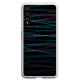 Чехол для Honor 20 с принтом Неоновые тонкие нити  в Рязани, Силикон | Область печати: задняя сторона чехла, без боковых панелей | Тематика изображения на принте: детский | любовь | неоновый узор | полосы | сердечки | сердце | темный | тонкие полоски | черный