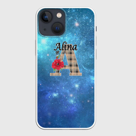 Чехол для iPhone 13 mini с принтом Монограмма Алина в Рязани,  |  | буква а | детский | красные цветы | молодежный | монограмма | синий | цветы