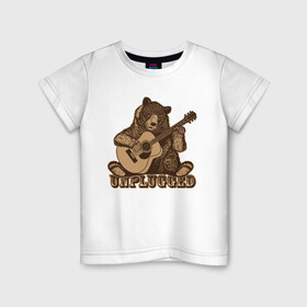 Детская футболка хлопок с принтом Медведь играет на гитаре в Рязани, 100% хлопок | круглый вырез горловины, полуприлегающий силуэт, длина до линии бедер | гитара | медведь | медвежонок | миша | мишка | музыкант