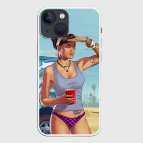 Чехол для iPhone 13 mini с принтом girl with coffee в Рязани,  |  | art | beach | car | game | grand theft auto v | gta 5 | gta online | sand | sky | арт | гта 5 | гта онлайн | игра | машина | небо | песок | пляж