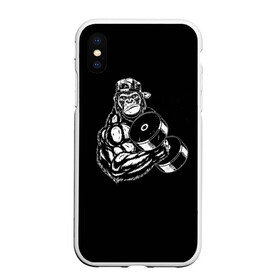 Чехол для iPhone XS Max матовый с принтом Ironmonkey в Рязани, Силикон | Область печати: задняя сторона чехла, без боковых панелей | fitness | gorilla | gym | monkey | power | sport | strength | горилла | качалка | мощь | сила | спорт | фитнес