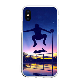 Чехол для iPhone XS Max матовый с принтом Skateboarding в Рязани, Силикон | Область печати: задняя сторона чехла, без боковых панелей | board | man | skate | skateboard | skateboarder | skateboarding | sport | street | sunset | доска | закат | скейт | скейтборд | скейтбординг | скейтбордист | спорт | улица | человек