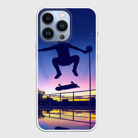 Чехол для iPhone 13 Pro с принтом Skateboarding в Рязани,  |  | board | man | skate | skateboard | skateboarder | skateboarding | sport | street | sunset | доска | закат | скейт | скейтборд | скейтбординг | скейтбордист | спорт | улица | человек