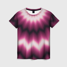 Женская футболка 3D с принтом Черно-пурпурный калейдоскоп в Рязани, 100% полиэфир ( синтетическое хлопкоподобное полотно) | прямой крой, круглый вырез горловины, длина до линии бедер | абстрактный | бордовый | геометрический | зигзаг | калейдоскоп | модный | орнамент | современный | черный