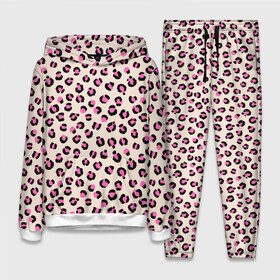 Женский костюм 3D (с толстовкой) с принтом Леопардовый принт розовый в Рязани,  |  | Тематика изображения на принте: бежевый | леопард | леопардовый принт | молочный цвет | пятнистый | розовый