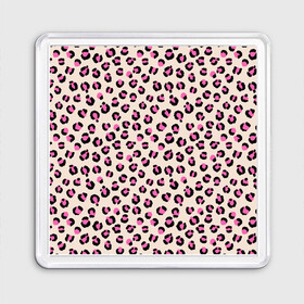 Магнит 55*55 с принтом Леопардовый принт розовый в Рязани, Пластик | Размер: 65*65 мм; Размер печати: 55*55 мм | бежевый | леопард | леопардовый принт | молочный цвет | пятнистый | розовый