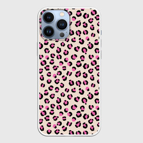 Чехол для iPhone 13 Pro Max с принтом Леопардовый принт розовый в Рязани,  |  | бежевый | леопард | леопардовый принт | молочный цвет | пятнистый | розовый