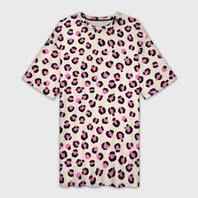Платье-футболка 3D с принтом Леопардовый принт розовый в Рязани,  |  | Тематика изображения на принте: бежевый | леопард | леопардовый принт | молочный цвет | пятнистый | розовый