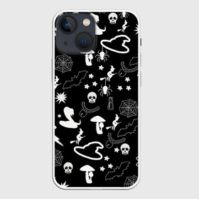 Чехол для iPhone 13 mini с принтом Вальпургиева ночь | Inventory в Рязани,  |  | ведьмин колпак | змеи | колдунья на метле | летучие мыши | магические предметы | пауки | паутина | черепа