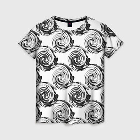 Женская футболка 3D с принтом Черно-белый абстрактный узор  в Рязани, 100% полиэфир ( синтетическое хлопкоподобное полотно) | прямой крой, круглый вырез горловины, длина до линии бедер | абстрактный | винтажный | детский | круги | молодежный | ретро | современный | спирали