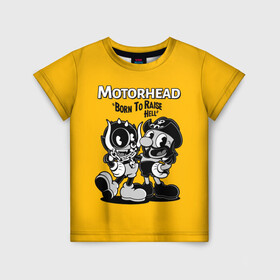 Детская футболка 3D с принтом Motorhead x Cuphead в Рязани, 100% гипоаллергенный полиэфир | прямой крой, круглый вырез горловины, длина до линии бедер, чуть спущенное плечо, ткань немного тянется | alternative | cuphead | metall | motorhead | music | rock | альтернатива | капхэд | лемми | металл | моторхед | моторхэд | музыка | рок