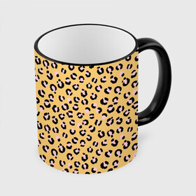 Кружка с полной запечаткой с принтом Желтый леопардовый принт в Рязани, керамика | ёмкость 330 мл | Тематика изображения на принте: желтый | леопардовый принт | паттерн | пятна | пятнистый | розовый | текстура