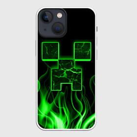 Чехол для iPhone 13 mini с принтом MINECRAFT TEXTURE FIRE в Рязани,  |  | creeper | fire | game | minecraft | железо | игра | компьютерная | крипер | криппер | майн | майнкрафт | огонь | пламя | текстура