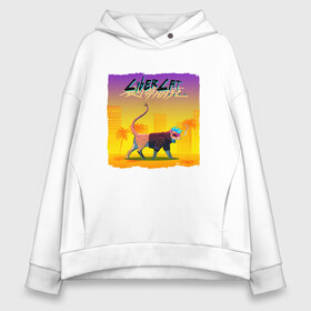 Женское худи Oversize хлопок с принтом CyberCat 2077 | Кибер Кот 2077 в Рязани, френч-терри — 70% хлопок, 30% полиэстер. Мягкий теплый начес внутри —100% хлопок | боковые карманы, эластичные манжеты и нижняя кромка, капюшон на магнитной кнопке | cd project red | cyber cat | cybercat | cyberpunk 2077 | кибер кот | киберпанк 2077