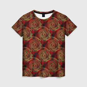 Женская футболка 3D с принтом Красно-оливковый ретро  в Рязани, 100% полиэфир ( синтетическое хлопкоподобное полотно) | прямой крой, круглый вырез горловины, длина до линии бедер | абстрактный | детский | кольца | коричневый | красный | круги | модный | молодежный | оливковый | ретро