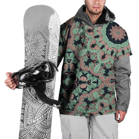Накидка на куртку 3D с принтом зелено-бежевый калейдоскоп  в Рязани, 100% полиэстер |  | абстрактный | в горошек | восточный | калейдоскоп | коричневый и зеленый | модный | фисташковый | этнический