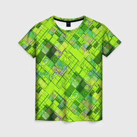 Женская футболка 3D с принтом Ярко-зеленый абстрактный узор в Рязани, 100% полиэфир ( синтетическое хлопкоподобное полотно) | прямой крой, круглый вырез горловины, длина до линии бедер | абстрактный | геометрический | детский | зеленый неоновый | креативный | модный | молодежный | неоновый | яркий зеленый
