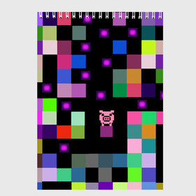 Скетчбук с принтом Arcade Pig в Рязани, 100% бумага
 | 48 листов, плотность листов — 100 г/м2, плотность картонной обложки — 250 г/м2. Листы скреплены сверху удобной пружинной спиралью | аркада | аркадная игра | мозайка из пикселей | разноцветные квадраты | свинка | свинья на кубе | цифровые кубики