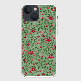 Чехол для iPhone 13 mini с принтом Клюква на болоте в Рязани,  |  | бесшовный паттерн | болото | ботанический | в подарок | для детей | клюква | красный с зеленым | лес | осень | природа | цветной | ягоды | яркий