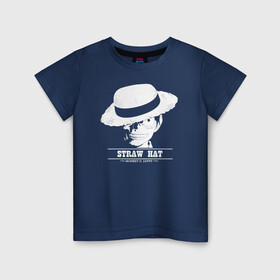 Детская футболка хлопок с принтом STRAW HAT Monkey D. Luffy One Piece в Рязани, 100% хлопок | круглый вырез горловины, полуприлегающий силуэт, длина до линии бедер | Тематика изображения на принте: anime | manga | monkey d. luffy | one piece | аниме | большой куш | ван пис | вон пис | капитан | король пиратов | луси | луфи | луффи | луффи но уми | луффи таро | манга | манки д. луффи | мугивара | пират | пятый император