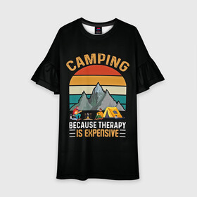 Детское платье 3D с принтом Camping в Рязани, 100% полиэстер | прямой силуэт, чуть расширенный к низу. Круглая горловина, на рукавах — воланы | camp | camping | retro | travel | винтаж | интроверт | кемпинг | отдых | отпуск | приключение | ретро | социопат | туризм | турист | туристические | юмор