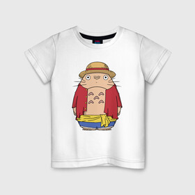 Детская футболка хлопок с принтом Totoro Luffy в Рязани, 100% хлопок | круглый вырез горловины, полуприлегающий силуэт, длина до линии бедер | ghibli | japan | luffy | nature | neigbor | neighbour | totoro | анимация | аниме | гибли | друг | животные | лес | луффи | милый | мир | миядзаки | мой сосед тоторо | мульт | мультфильм | природа | сосед | тоторо | хаяо | хранитель