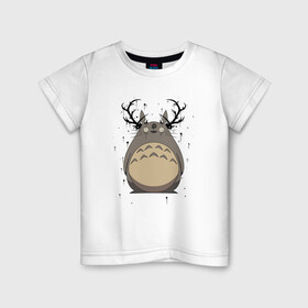 Детская футболка хлопок с принтом Totoro Deer в Рязани, 100% хлопок | круглый вырез горловины, полуприлегающий силуэт, длина до линии бедер | deer | ghibli | japan | nature | neigbor | neighbour | totoro | анимация | аниме | гибли | друг | животные | лес | милый | мир | миядзаки | мой сосед тоторо | мульт | мультфильм | олень | природа | сосед | тоторо | хаяо | хранитель