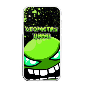 Чехол для iPhone XS Max матовый с принтом Geometry Dash (Green) в Рязани, Силикон | Область печати: задняя сторона чехла, без боковых панелей | Тематика изображения на принте: dash | geometry | geometry dash | геометри десш | квадрат | мобильная игра | шеометри даш