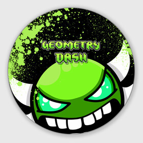 Коврик для мышки круглый с принтом Geometry Dash (Green) в Рязани, резина и полиэстер | круглая форма, изображение наносится на всю лицевую часть | dash | geometry | geometry dash | геометри десш | квадрат | мобильная игра | шеометри даш