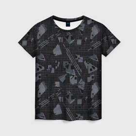 Женская футболка 3D с принтом Темный серый узор мемфис в Рязани, 100% полиэфир ( синтетическое хлопкоподобное полотно) | прямой крой, круглый вырез горловины, длина до линии бедер | абстрактный | геометрический | детский | клетка | клетчатый узор | линии | мемфис | популярный | современный | темно черный | школьный