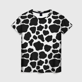 Женская футболка 3D с принтом Пятна Далматинца  в Рязани, 100% полиэфир ( синтетическое хлопкоподобное полотно) | прямой крой, круглый вырез горловины, длина до линии бедер | 101 далматинец | dalmations | далматин | мраморный окрас | черно белые пятна | черное на белом