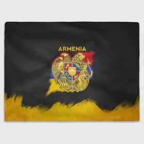 Плед 3D с принтом Yellow and Black Armenia в Рязани, 100% полиэстер | закругленные углы, все края обработаны. Ткань не мнется и не растягивается | armenia | logo | армения | армян | армяни | герб | лев и орел | лого | символ | флаг | флаг и герб армении