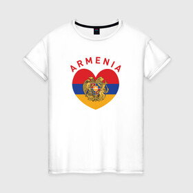 Женская футболка хлопок с принтом The Heart of Armenia в Рязани, 100% хлопок | прямой крой, круглый вырез горловины, длина до линии бедер, слегка спущенное плечо | armenia | logo | армения | армян | армяни | герб | лев и орел | лого | символ | флаг | флаг и герб армении