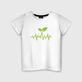 Детская футболка хлопок с принтом Vegan Pulse в Рязани, 100% хлопок | круглый вырез горловины, полуприлегающий силуэт, длина до линии бедер | green | greenpaece | vegan | yoga | веган | вегетарианец | гринпис | дерево | еда | животные | жизнь | здоровье | зеленый | йога | мир | овощи | пища | планета | природа | пульс | фрукты