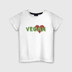 Детская футболка хлопок с принтом Vegan Love в Рязани, 100% хлопок | круглый вырез горловины, полуприлегающий силуэт, длина до линии бедер | green | greenpaece | love | vegan | yoga | веган | вегетарианец | гринпис | дерево | еда | животные | жизнь | здоровье | зеленый | йога | любовь | мир | овощи | пища | планета | природа | сердце | фрукты
