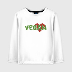 Детский лонгслив хлопок с принтом Vegan Love в Рязани, 100% хлопок | круглый вырез горловины, полуприлегающий силуэт, длина до линии бедер | green | greenpaece | love | vegan | yoga | веган | вегетарианец | гринпис | дерево | еда | животные | жизнь | здоровье | зеленый | йога | любовь | мир | овощи | пища | планета | природа | сердце | фрукты