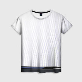 Женская футболка 3D с принтом Абстракт в Рязани, 100% полиэфир ( синтетическое хлопкоподобное полотно) | прямой крой, круглый вырез горловины, длина до линии бедер | аннотация | белый | геометрический | графический | линия | металл | пространство | текстура | технология | узор | черный | шаблон