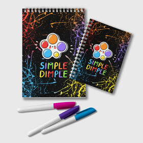 Блокнот с принтом SIMPLE DIMPLE ИГРУШКА в Рязани, 100% бумага | 48 листов, плотность листов — 60 г/м2, плотность картонной обложки — 250 г/м2. Листы скреплены удобной пружинной спиралью. Цвет линий — светло-серый
 | Тематика изображения на принте: pop it | popit | антистресс | игрушка | поп ит | попит | пузырчатая плёнка | пупырка | симпл димпл | симплдимпл