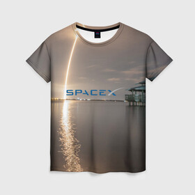 Женская футболка 3D с принтом SpaceX Dragon 2 в Рязани, 100% полиэфир ( синтетическое хлопкоподобное полотно) | прямой крой, круглый вырез горловины, длина до линии бедер | crew | dragon | falcon 9 | rocket | ship | space | spaceship | spacex | икс | корабль | космический | космос | ракета | спейс