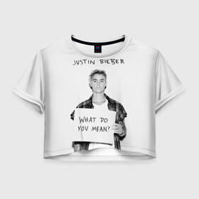 Женская футболка Crop-top 3D с принтом JUSTIN BIEBER в Рязани, 100% полиэстер | круглая горловина, длина футболки до линии талии, рукава с отворотами | bieber | boy | justin | mean | music | pop | rnb | song | usa | what | бибер | джастин | музыка | парень | певец | песни | попса | портрет | сша