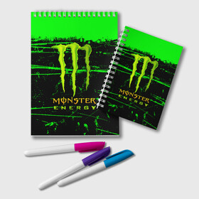 Блокнот с принтом MONSTER ENERGY NEON LOGO в Рязани, 100% бумага | 48 листов, плотность листов — 60 г/м2, плотность картонной обложки — 250 г/м2. Листы скреплены удобной пружинной спиралью. Цвет линий — светло-серый
 | Тематика изображения на принте: monster | monster energy | монстер | монстер енерджи | монстер енэрджи | монстер энерджи | неон | энергетик | энергетический напиток