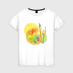 Женская футболка хлопок с принтом Краски в Рязани, 100% хлопок | прямой крой, круглый вырез горловины, длина до линии бедер, слегка спущенное плечо | иллюстрация | краски | палитра | творчество | художник
