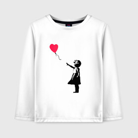 Детский лонгслив хлопок с принтом Balloon Girl в Рязани, 100% хлопок | круглый вырез горловины, полуприлегающий силуэт, длина до линии бедер | balloon girl | banksy | бэнкси | граффити | девочка с шариком | сердце