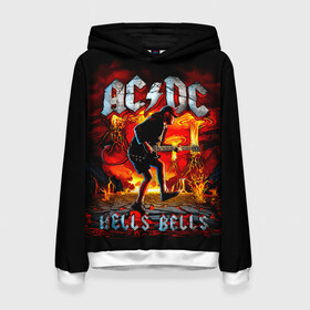 Женская толстовка 3D с принтом AC/DC HELLS BELLS в Рязани, 100% полиэстер  | двухслойный капюшон со шнурком для регулировки, мягкие манжеты на рукавах и по низу толстовки, спереди карман-кенгуру с мягким внутренним слоем. | ac dc | acdc | acdc ас дс | angus | back in black | highway to hell | mckinnon | you | австралийская | ангус янг | ас дс | асдс | блюз | в форме | гитара | группа | крис слэйд | метал | молния | музыка | певец | рок | рок н ролл | стиви янг