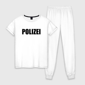 Женская пижама хлопок с принтом POLIZEI Полиция Надпись Черная в Рязани, 100% хлопок | брюки и футболка прямого кроя, без карманов, на брюках мягкая резинка на поясе и по низу штанин | germany | германия | милиция | надпись | немецкая | сила | структуры | чб | швейцария